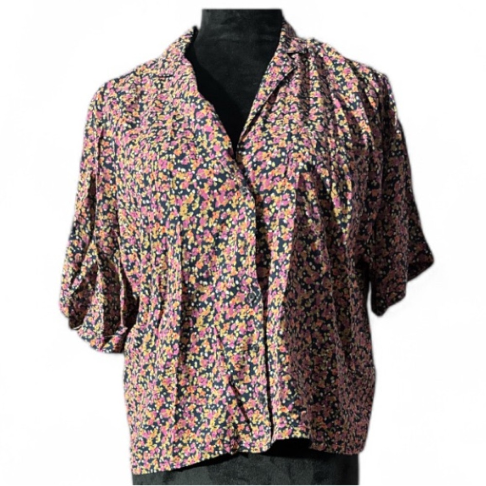 Prana’s Blue/Violet Multicolor Floral Button Up Top - Size Large